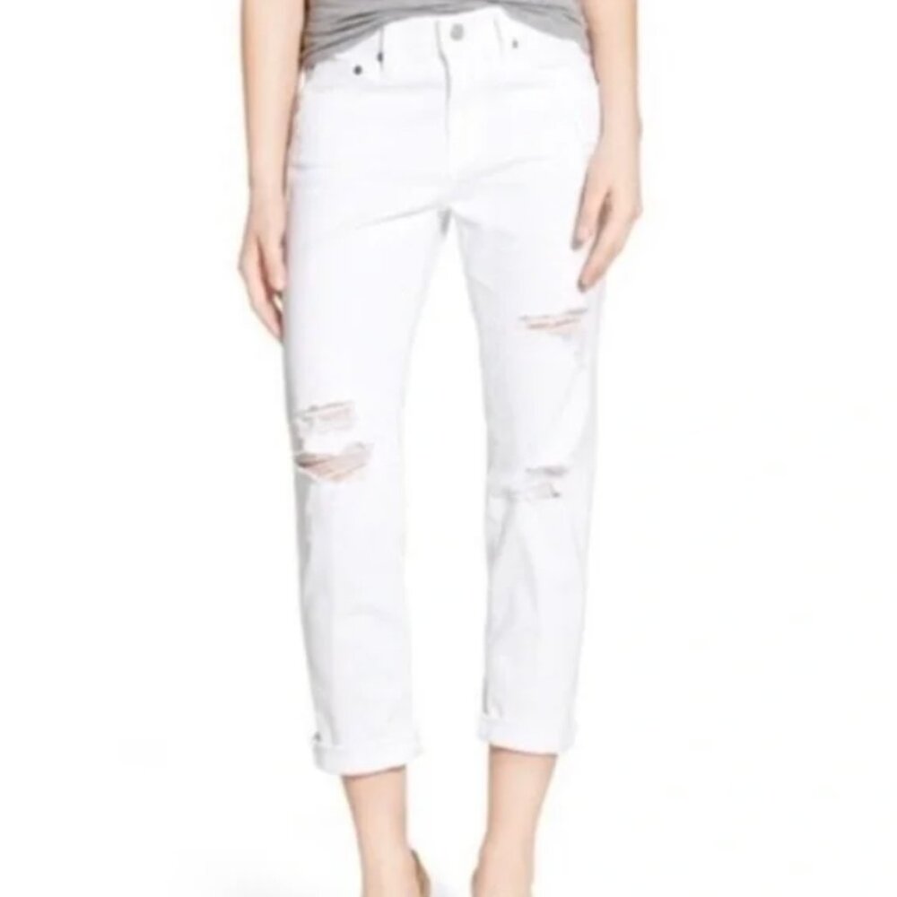 AG Ex-Boyfriend Slim White Distressed Jeans